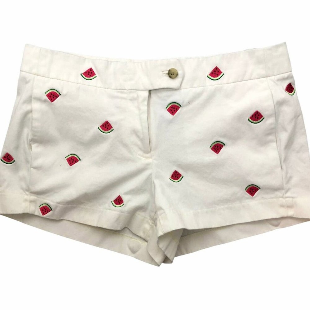 JCrew White Watermelon Embroidery Shorts 0